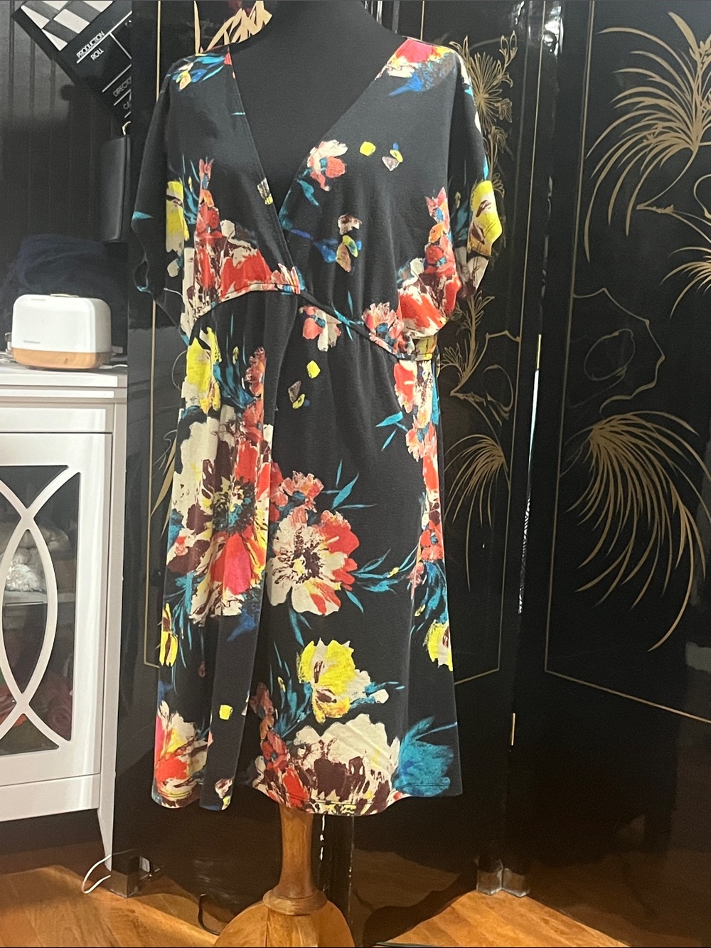 Black Floral V-Neck Women’s Dress RE